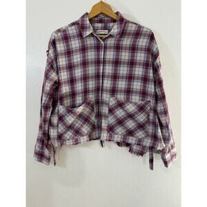 ZARA WOMAN Plaid Button-Up Shirt Red Woven Long Sleeve Women Size M